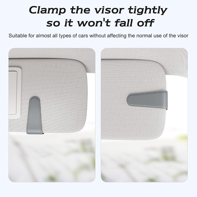 Sunglass Holder for Car Visor, Gray, 2 Packs | Suede Cloth, Magnetic, Organizer for Car Accessories