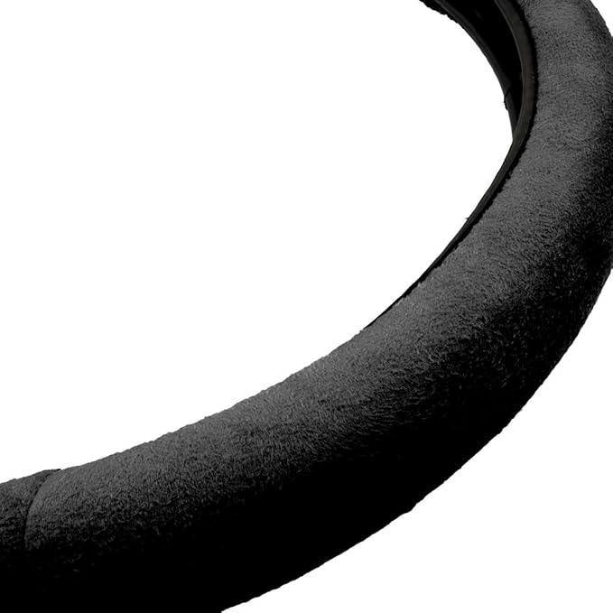 Ergonomic Leather Grip Steering Wheel Cover - Soft Plush Memory Foam Grip for Standard Size Wheels 14.5-15 inch Black