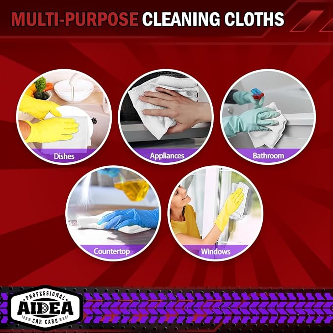 AIDEA Microfiber Cleaning Cloth White 50PK, Microfiber Towels for Cars, Premium Car Cloths, Dusting Cloth Lint Free Cleaning Rags for SUVs, House, Kitchen, Window, Workshops,12×12"