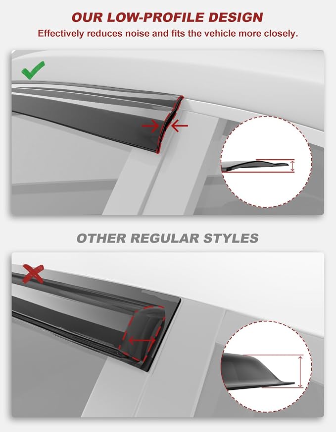 6pcs Outside-Mount Window Rain Guards Fit for 2020-2026 Toyota Corolla Sedan, Extra Durable Window Visors Wind Deflector Dark Smoke Vent Shades Car Tape-on 6-pcs with Thicker