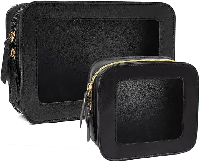 2 Pcs Clear Makup Bag Set, Clear Cosmetic Bags with Zipper Waterproof Small Travel Cosmetic Case Cute Make Up Pouch Mini Car Essentials for Women Travel Car Organizer