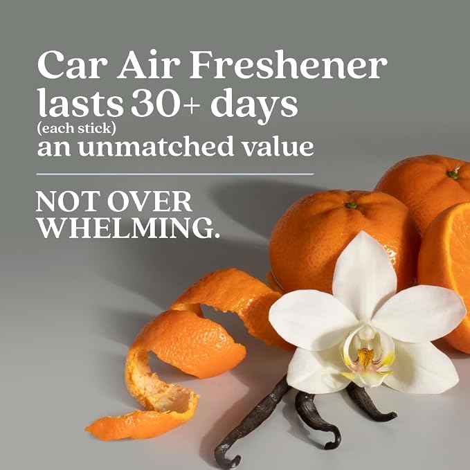 Non-Toxic* Car Air Freshener Auto Stix® - Scents Made Safer - Enjoy Fragrance Lasts Up to 480 Days - Includes Auto Stix® Diffusers & Elastic Loops - Black Vanilla & Mandarin (Pack of 8)