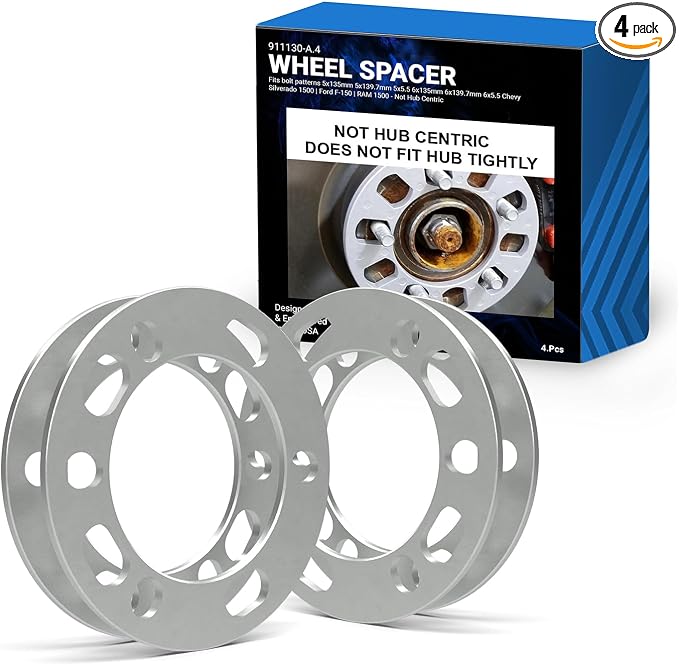 4 Pcs Die Cast Wheel Spacers 6mm 1/4" Thick Fits Bolt Patterns 5x135mm 5x139.7mm 5x5.5 6x135mm 6x139.7mm 6x5.5 Chevy Silverado 1500 ｜ Ford F-150 ｜ RAM 1500 - Not Hub Centric
