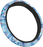 Sweat Absorption Steering Wheel Cover for SUV Van Truck Car Butterfly Marble Texture Blue Pattern Universal Car Wheel Cover Polyester Cover with Anti-Slip Lining