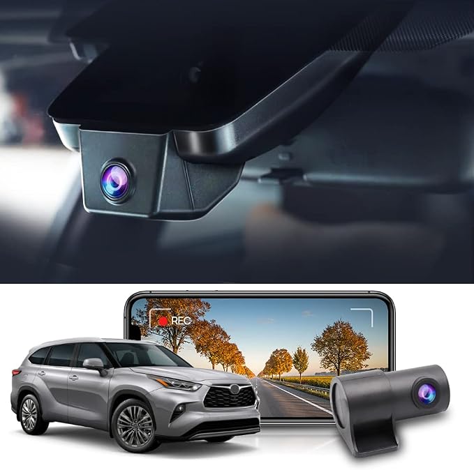 Front 2K+Rear 1080P Dash Cam Adapts for Toyota Highlander 2020-2026 & Highlander Hybrid (Gen4/UX70), OEM Style, Dual HD Video, WiFi & APP, Loop Recording, G-Sensor, Easy to Set, 64GB Card