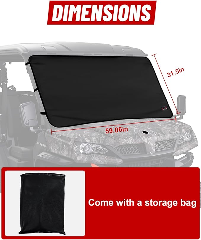 UTV Windshield Snow Cover Compatible with Cfmoto Uforce 1000/1000 XL 2019-2025 and U10 Pro, Waterproof Transport Windshield Protector for Ice and Snow (Black)