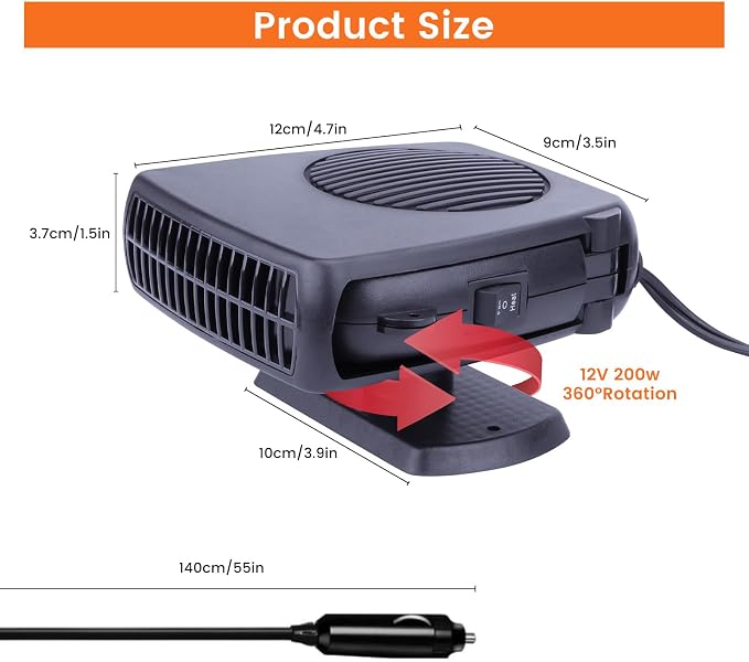 Car Heater Windshield Defroster and Defogger,12V Car Heaters for Vehicle,Portable Car Heater and Defroster, Windshield Defogger That Plugs into Cigarette Lighter for Car (Black)