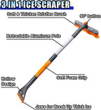 31.5" Detachable Snow Brush and Ice Scraper for Car Windshield, 2-in-1 Winter Snow Removal Tool with Extendable, 360° Rotating Soft Bristle Brush Head and Foam Grip for Most Vehicles (2PCS&Orange)