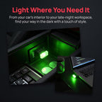 4PCS USB LED Car Interior Atmosphere Lamp, Portable Mini, Green | 5V USB-A plug-in, soft accent glow, no wiring, decor night light, car accessories for cars, SUVs, trucks