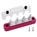4 x #10 (M5) Studs Bus Bar, 4.2" Power Distribution Block Brass Battery BusBar Junction with Cover for Auto Boat Amplifier and More (Red)