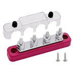 4 x #10 (M5) Studs Bus Bar, 4.2" Power Distribution Block Brass Battery BusBar Junction with Cover for Auto Boat Amplifier and More (Red)