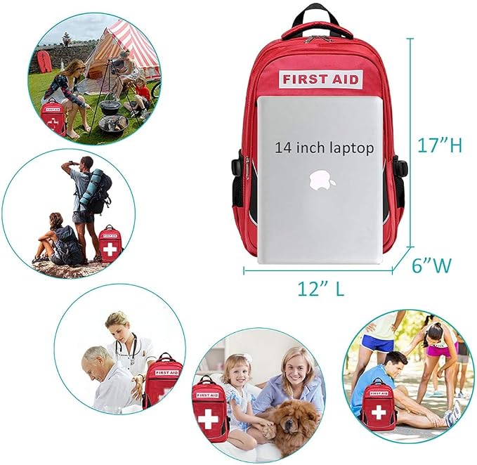 First Aid Bag Empty Red Emergency Medicine Bag First Responder Trauma Multi-Pocket Traveling Field Trips Camping Essentials (Red, Pack of 2)