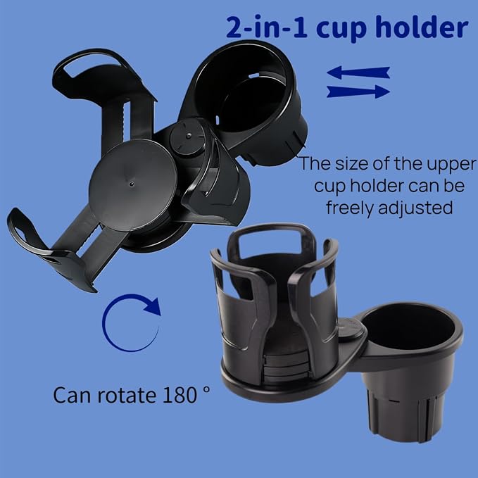 Car Cup Holder Expander, 2-in-1 Multifunctional Adjustable Drink Holder, Black Universal Beverage Organizer for Vehicle Console, 7.32 x 3.35 Inch
