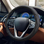15 Inch Leather Car Steering Wheel Cover for SUV, Truck, Blackline | Anti-Slip Breathable Automotive Steering Wheel Protector, Universal Heat Resistant Vehicle Interior Accessories