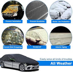 Universal Half Car Cover Waterproof All Weather, Black Car Covers for Automobiles Outdoor Indoor for All Season Waterproof Dustproof Uv Resistant Snowproof Fit for Sedan