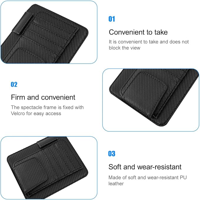 Car Sun Visor Organizer, PU Leather Vehicle Visor Document Storage Pocket for Sunglass Card Pen, Multifunctional Automotive Interior Holder Accessories, Universal Fit (Carbon Black)