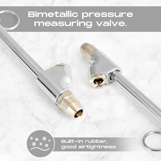 10 Pack Tire Pressure Gauge Silver Heavy Duty Air Pressure Tire Gauge Dual Head Semi Truck Tire Pressure Gauge Range 10-150 Psi, Extended Tube Tire Gauge Suitable for Semi Truck, and Bus