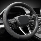 Nappa Leather Steering Wheel Cover, Elegant Diamond Checkered Design, Non-Slip wear-Resistant, Enhance Driving Comfort, Suitable for Steering Wheel Diameter 14 1/2‘-15’ Models.Black