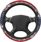 Camo Us Flag Deer Elastic Steering Wheel Cover Non-Slip Breathable Steering Wheel Protector Fit Auto, SUVs, Truck
