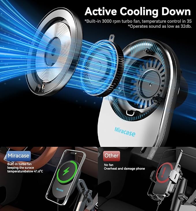 for Magsafe Car Mount Charger, 15W Fast Charging Cup Holder Phone Holder Wireless Magnetic Charger with Heat Dissipation System Only Fit iPhone 16/15/14/13/12 Series