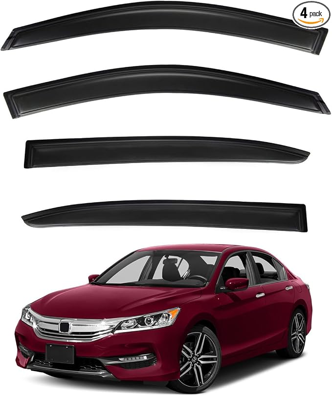 4pcs Front+Rear Smoke Tint Sun/Rain Guard Compatible with 2013-2017 Honda Accord 4-Door Sedan Outside Mount Tape-On Vent Window Visors