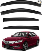 4pcs Front+Rear Smoke Tint Sun/Rain Guard Compatible with 2013-2017 Honda Accord 4-Door Sedan Outside Mount Tape-On Vent Window Visors