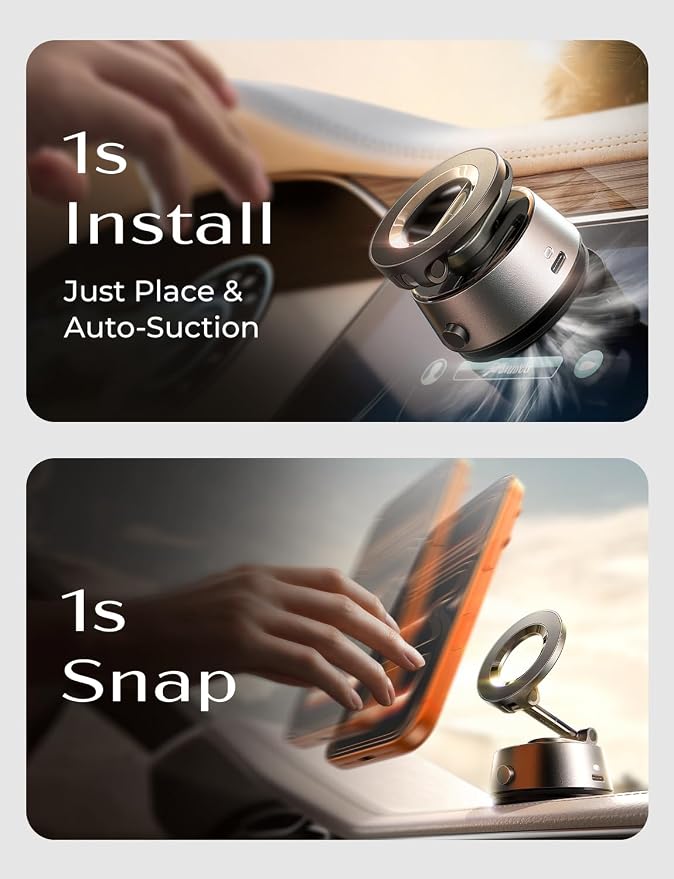 Suction Phone Mount【2026 Auto Vacuum 3.0】, 360 Adjustable Magnetic Phone Holder for Car Dashboard Universal Magsafe Accessories Gifts for Men Women for iPhone 17 Pro Max Air 16 15 14 13 12
