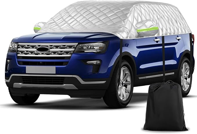 Half Car Cover for XL SUV Sunroof & Windshield Cover for Ice and Snow, All Weather Vehicle Body Cover for Sun, Rain, Dust（157"x59"）