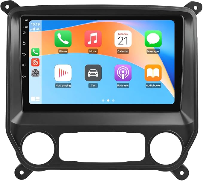4Core Car Radio Stereo for Chevy Silverado GMC Sierra 2014 2015 2016 2017 2018 with 10 inch Touchscreen Wireless Carplay Android Auto FM WiFi Bluetooth SWC
