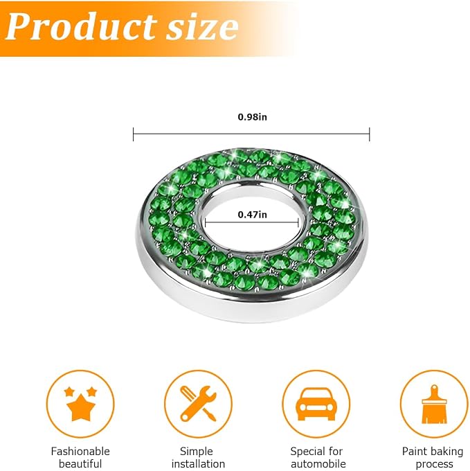 4 Pcs Bling Car Inner Door Lock Covers, Crystal Pull Rod Bolt Stickers, Sparkly Rhinestones Auto Door Bolt Decorations, Vehicle Lock Pin Cap Decors for C Class C200L GLC260 C260L (Green)