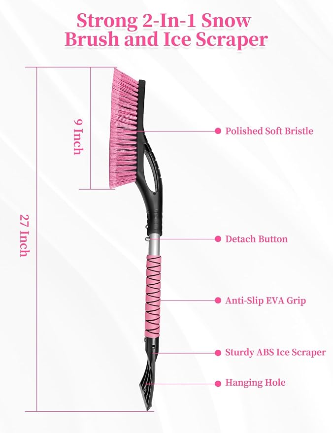 Snow Brush and Ice Scraper for SUV Truck Vehicle Auto Windshield Window - Pink