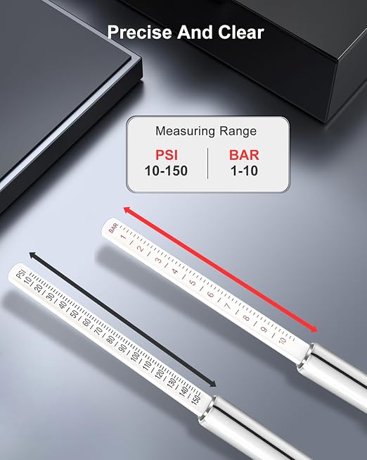 Heavy Duty Tire Pressure Gauge- 10-150PSI, Accurate Truck Air Gauge for Car, Semi, Motorcycle，Portable Tire Pressure Checker with Zinc Alloy Head and Stainless Steel Body Easy to use