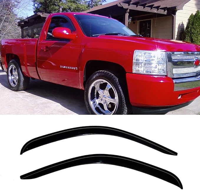 Side Window Visor Wind Vent Deflector, 2pcs Out-Channel Tape-On Nice Rain Guards Set fit for 2007-2013 Chevy Silverado/GMC Sierra 1500 2500 3500 Body Style Regular cab 92326