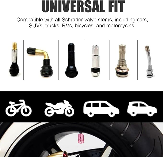 Tire Valve Stem Caps - (4 Pack) Cat Paw Print Metal Air Caps with Plastic Liner, Durable, Corrosion Resistant and Leak-Proof, Universal Fit for Cars, Trucks, Motorcycles, and Bikes - Pink