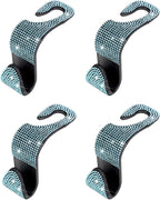 4PCS Bling Car Seat Headrest Hooks, Crystal Rhinestone Vehicle Back Seat Hanger Holder, Auto Interior Headrest Hanging Storage Organizer for Purse Handbag Coat, Universal Fit (Blue)