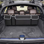 Car Trunk Organizer, Backseat Hanging Large Storage with Adjustable Straps, Waterproof Collapsible Cargo Bag with 4 Pockets, Sturdy Space Saver Frees Trunk Floor for SUV, Truck, MPV