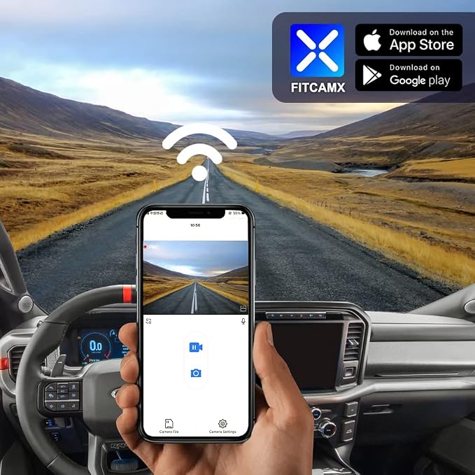 4K Dash Cam Suitable for Ford F150 & F250 2021-2025 Limited XLT XL Raptor Lariat Platinum King Ranch Tremor, OEM Look, UHD 2160P Video, WiFi&APP, Loop Recording, G-Sensor, Plug&Play, 64GB Card