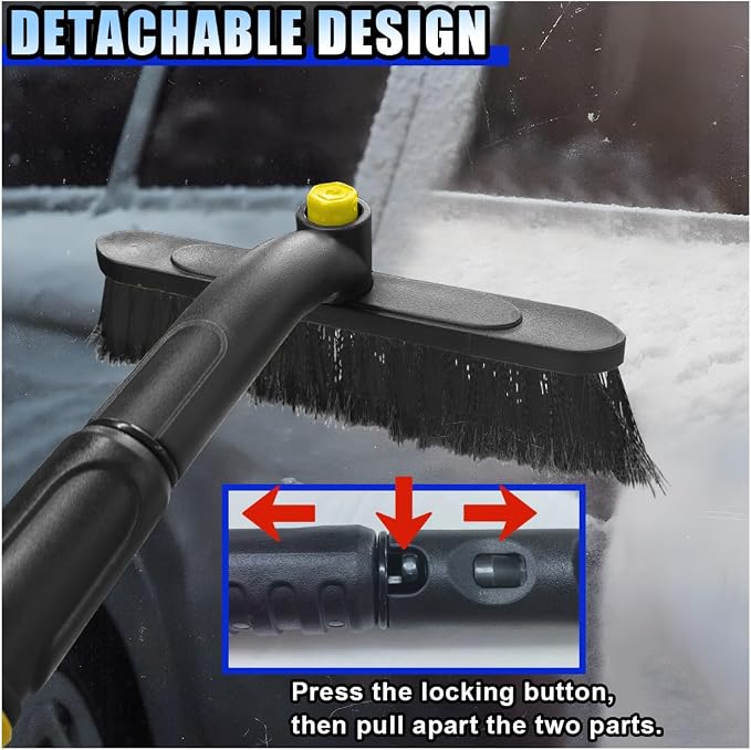 31.5" Detachable Snow Brush and Ice Scraper for Car Windshield, 2-in-1 Winter Snow Removal Tool with Extendable, 360° Rotating Soft Bristle Brush Head and Foam Grip for Most Vehicles (Yellow)