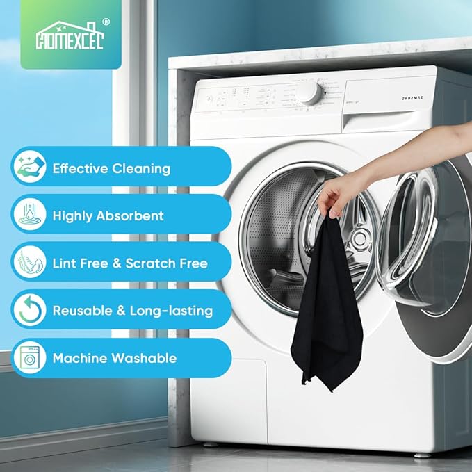 Black Microfiber Cleaning Cloth, 24 Pack Cleaning Towels for Kitchen, Lint Free, Scratch-Free, Highly Absorbent, and Reusable Cleaning Rags for House, Window and Glass, Cars, 11.5 X11.5 inch