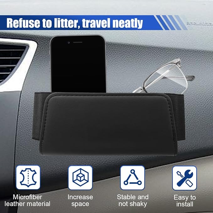 Car Seat Side Storage Pocket, Leather Foldable Auto Door Storage Box, Waterproof Car Trash Can Organizer, Multifunctional Vehicle Interior Accessories for Phones, Glasses, Keys, Cards (Black)