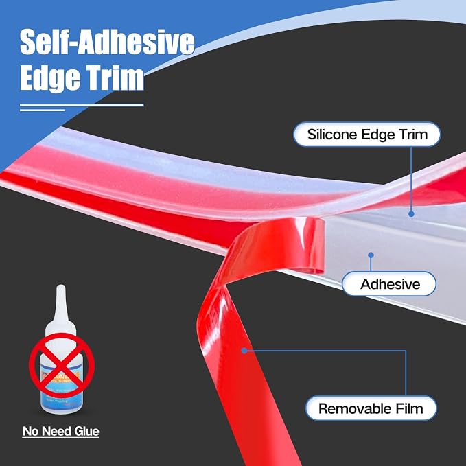 Clear Rubber Edge Trim, Self-Adhesive Transparent Edge Protector for Sheet Metal Parts, Car Doors, Flexible Silicone Rubber Material, Size 1/16"(1.5mm), Fit 0-3/32"(2mm), U Channel Edge Guard, 10Ft