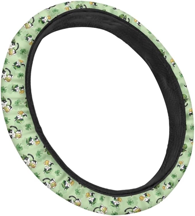 Anti-Slip Steering Wheel Cover Car Wheel Protector for Truck Van Car SUV Auto Steering Wheel Protector Car Accessories, St.Patrick Cat Leprechaun Hat Shamrock Beer Pattern