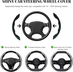 2 PCS Steering Wheel Cover, Segmented Car Wheel Covers with Crystal Rhinestones, Non-Slip Protector Bling Sparkly Decoration for Most Steering Wheels, Car Accessories (Green)