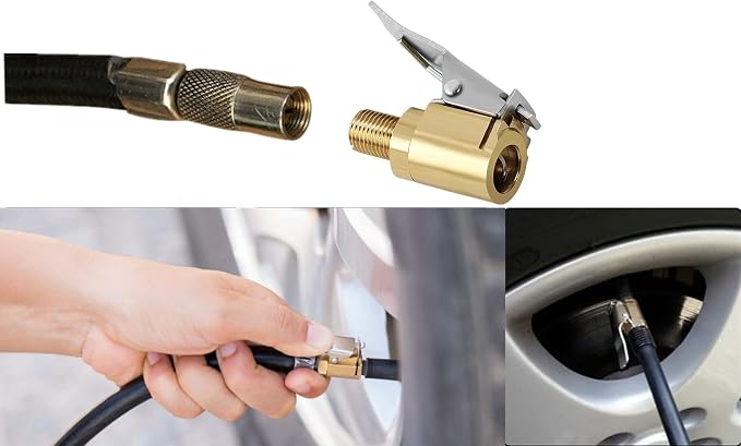 Tire Air Chuck with Clip Adapter, Brass Locking Tire Inflator Nozzle Adapter Connect, No Leakage Tire Chucks for Vehicle Inflator Compressor Pump Connect Accessories Tool 8mm 1Pack