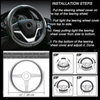Microfiber Leather Steering Wheel Cover Anti-Slip Matte Finish Auto Car Wheel Cover Universal 15 Inch Wheel Cover for Car Embossing Pattern (M (14.5"-15" Diameter), White Line)