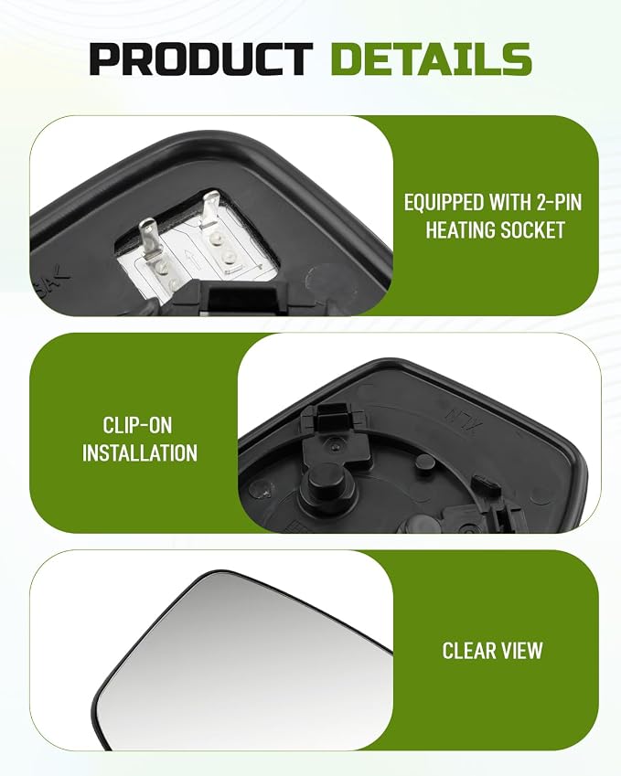 Driver Left Side Mirror Glass Heated Fit for Nissan Kicks 2018-2024 | Fit for Nissan Versa 2020-2026, Fit for Nissan LEAF 2018-2025, Replace 963665RB0A, 963665SA0B, 963665SA0C, 963665RB0B