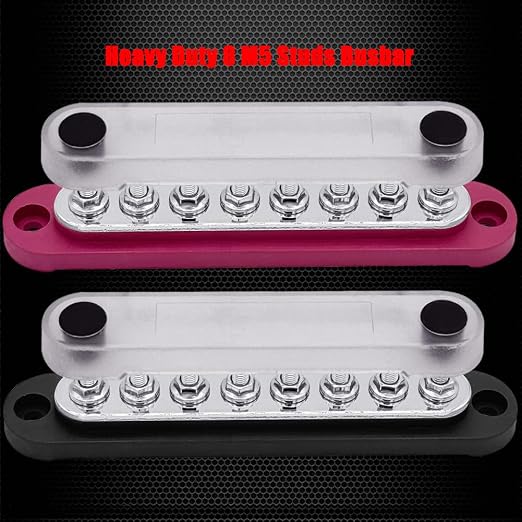 8 x M5 (#10) Studs Power Distribution Block Bus Bar 12V, 5.9" HD 120A Marine BusBar Battery Distribution Block W/Cover for Car Boat Solar (Red & Black)