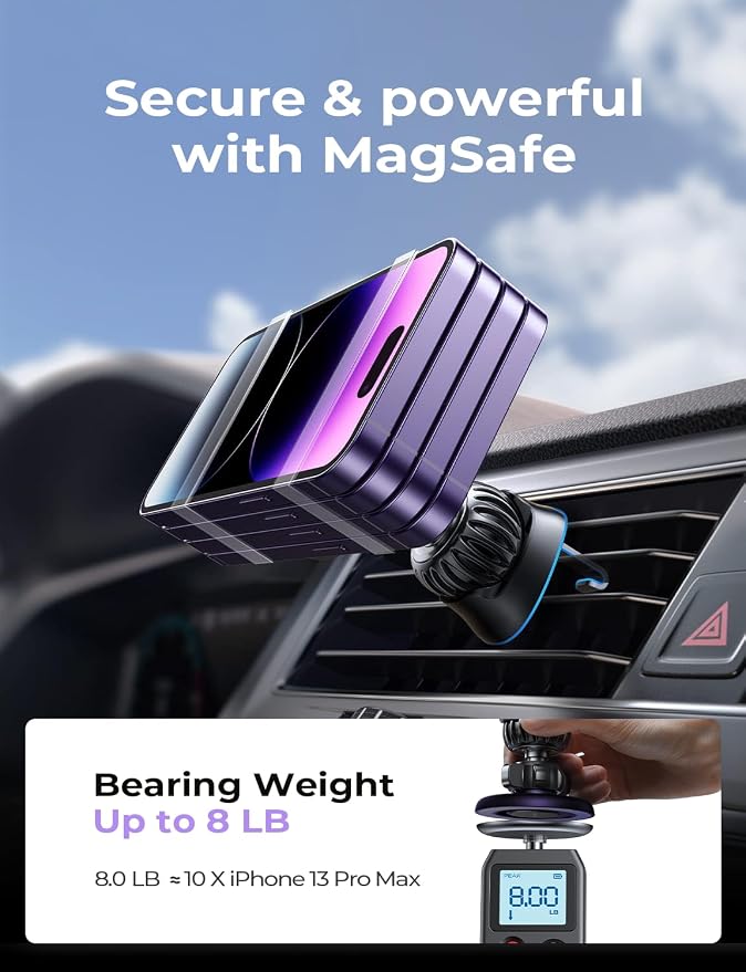 Fits MagSafe Car Mount Car Phone Holder,Strong Magnetic Phone Holder for Car Magsafe, Dashboard Vent iPhone 16 Car Mount Holder Car Accessories for iPhone 16 15 14 13 12 Pro Max,Purple Kits