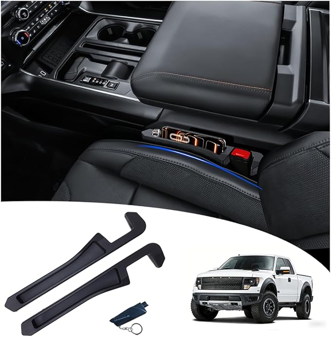 Half-Sized Seat Gap Filler Compatible with Ford F150 F250 F350 F450| Zero Obstruction to Lower Center Console Storage | Anti-Drop Organizer | Window Breaker Interior Accessories