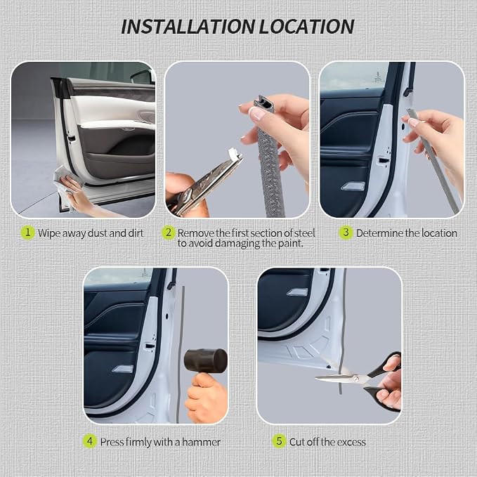 16.4FT(5M) Car Door Edge Guards, U-Shaped Rubber Trim Protectors, Aluminum Clips, No Glue, Gray